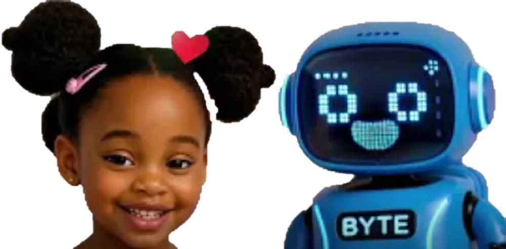 Rhema Sophia and her robot friend Byte